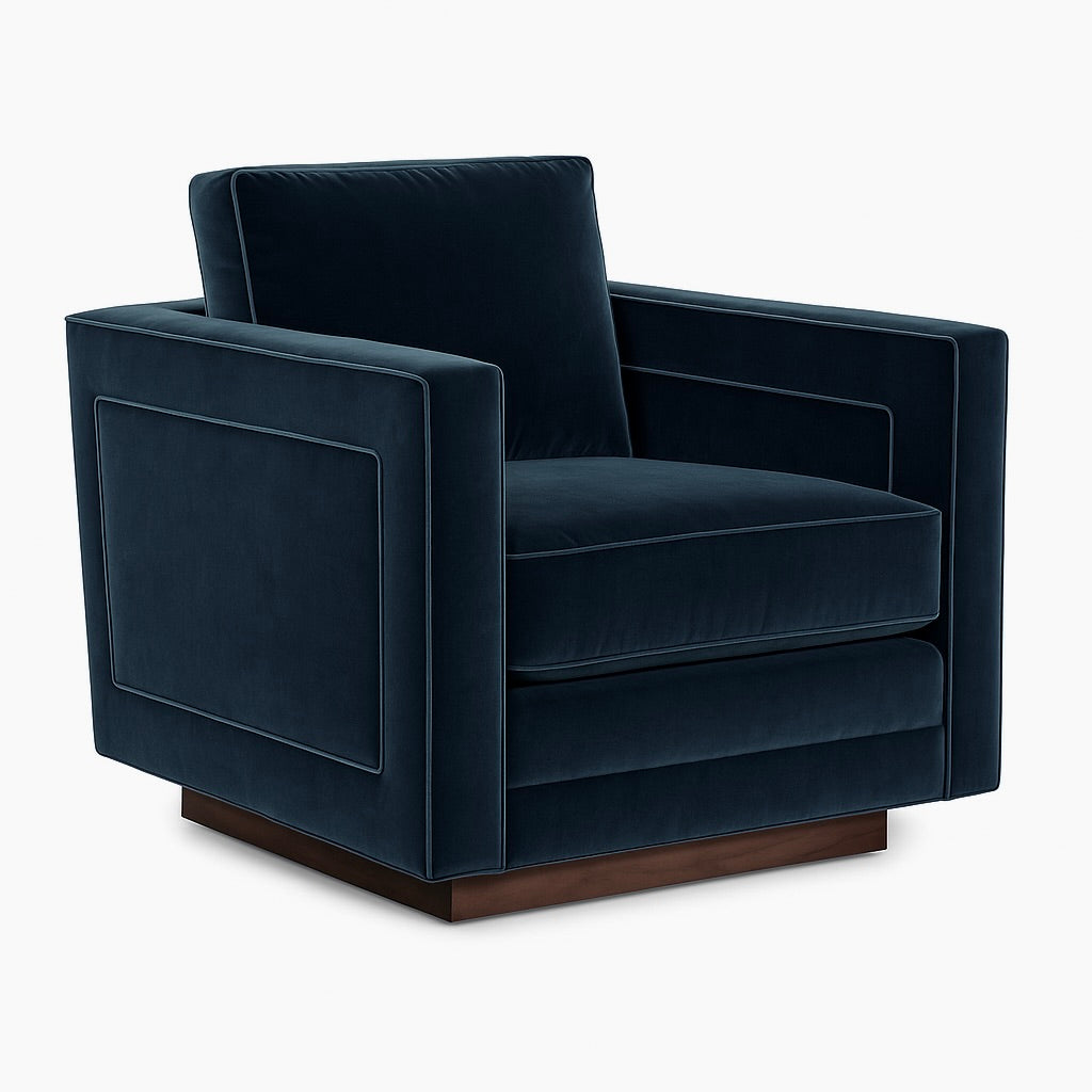Harrison Swivel Chair in Blueberry Velvet