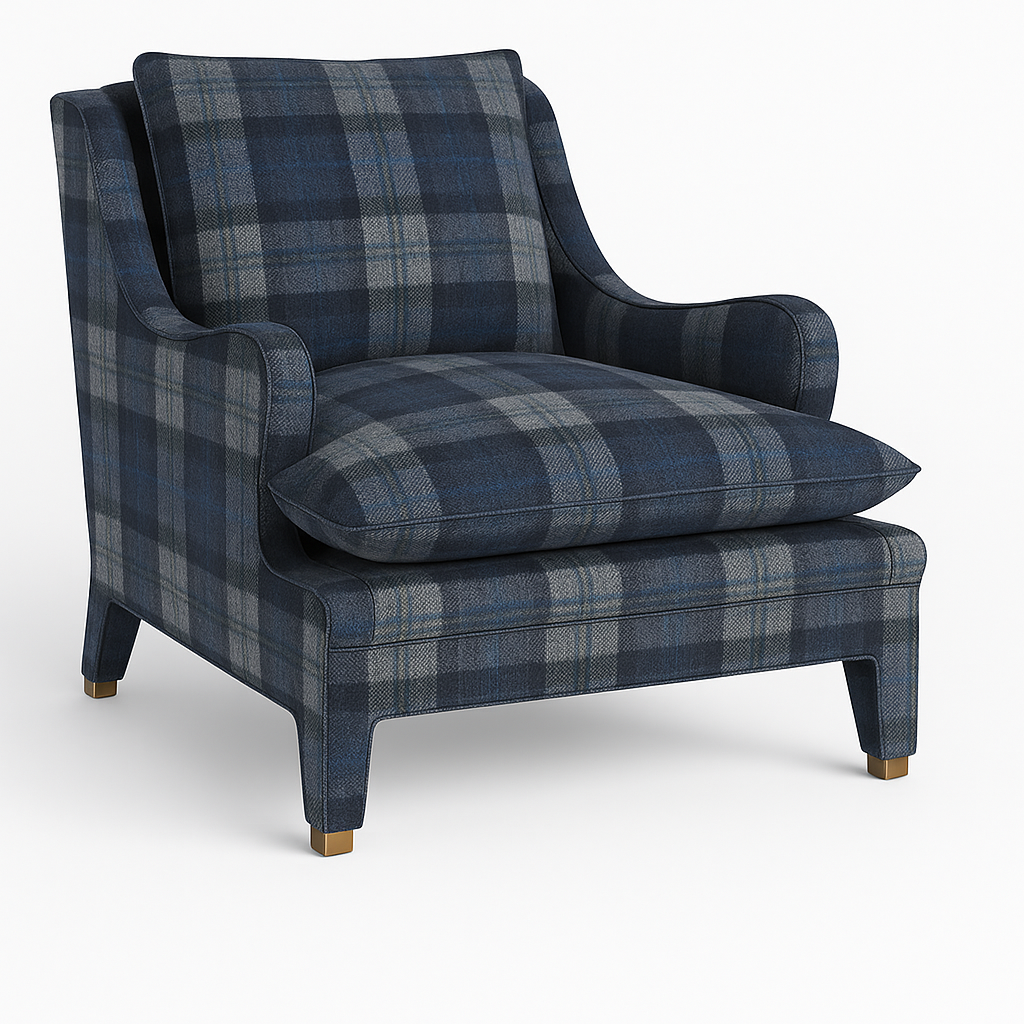 Sophie Lounge Chair in Blue Plaid