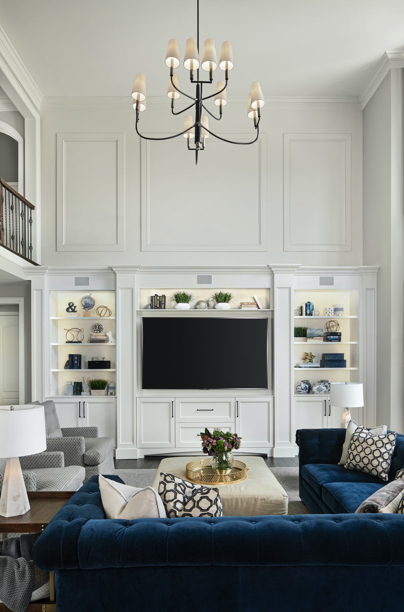 Farlane Large Chandelier with Linen Shades